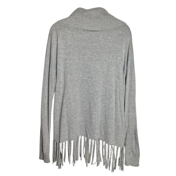 Michael Kors Womens Gray Cowl Neck Fringe Sweater Long Sleeve Loose Fit Medium - Picture 6 of 11
